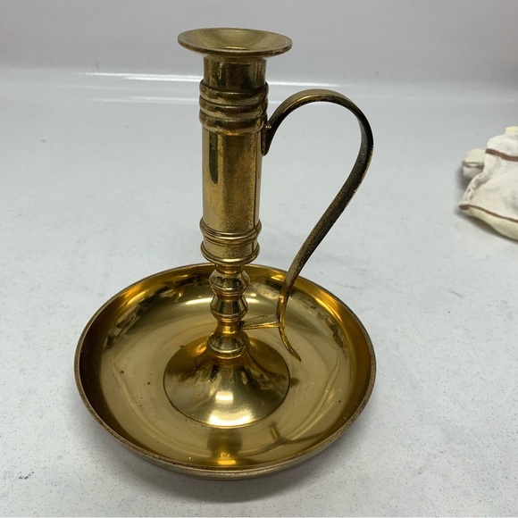 Vintage Brass Chamber Candle Holder Large Drip Tray Handle‎ - Picture 1 of 10